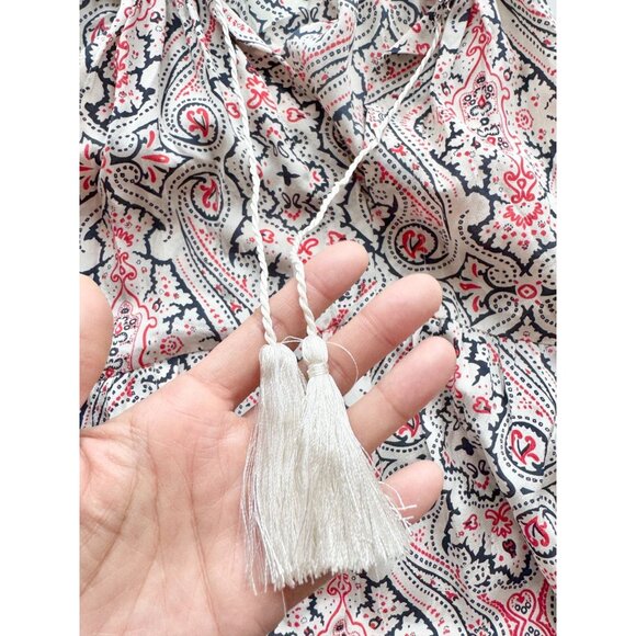 CLUB MONACO Whiite Printed Silk Crepe Ruffle Tiered A-Line Maxi Dress, Size 0 - Picture 7 of 15